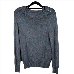 Carolyn Taylor Green Grey Marbled Button Detail Neckline Long Sleeve Sweater